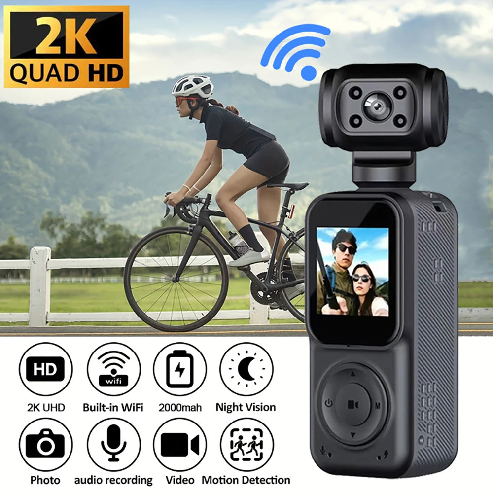 NEW 1440P QHD Display 2K Handheld Sports Pocket Camera 270° Rotatable WIFI Control Video Recorder WIFI Control Motion Camera