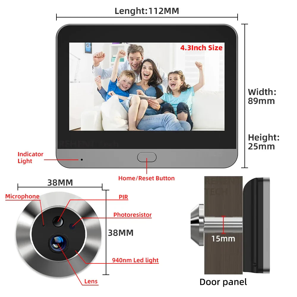 NNEOBA Wide-Angle WiFi Digital Peephole Door Camera