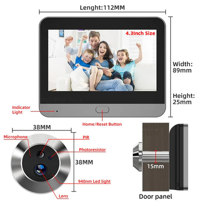 NNEOBA Wide-Angle WiFi Digital Peephole Door Camera