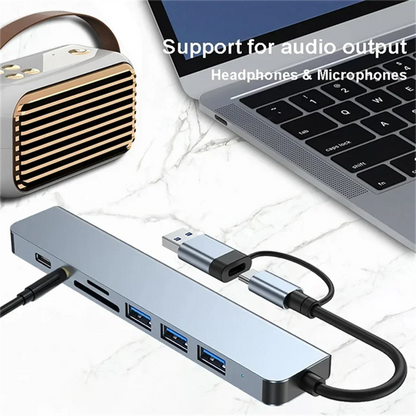 8 In 2 USB Type-C HUB with Splitter Card Reader USB 3.0 USB 2.0 SD/TF Splitter Card Reader Docking Station for HUAWEI Xiaomi PC