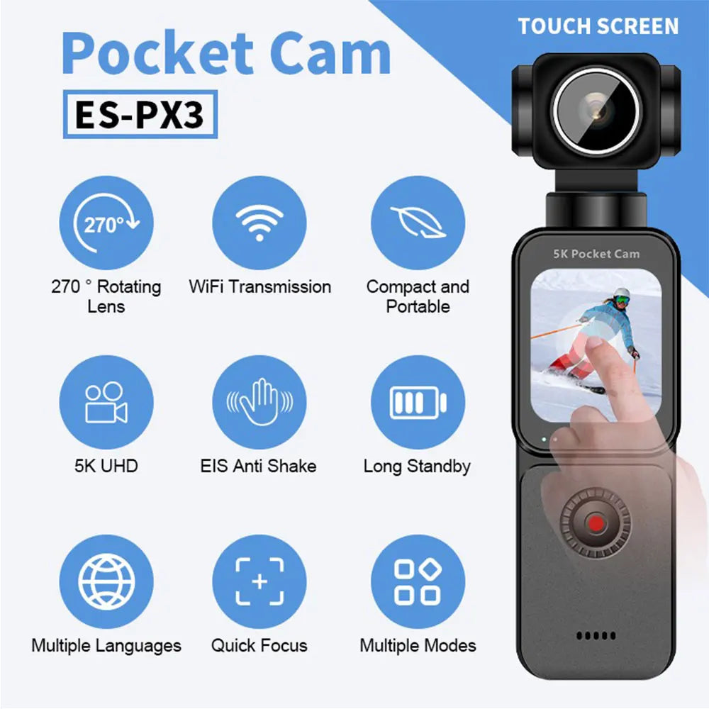 ANSVICAM 5K Action Camera Anti-shake Pocket Vlogging Cam  270° Auto Rotative 4K 60FPS Sports DV Portable Digital Video Recorder