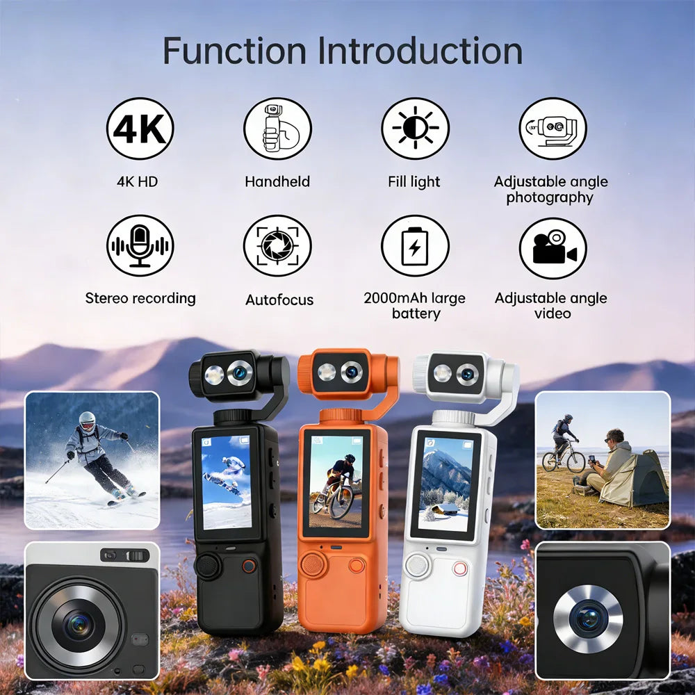 Mini 4K Sports Action Camera Waterproof Anti Shake Wide Angle Lens Handheld Camcorder For Outdoor Diving Cycling Skiing Travel P