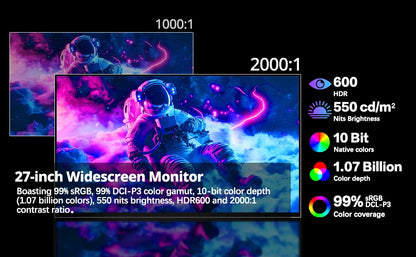 Kuycon P27ZB Compective Gaming Monitor 27 Inch 4K Desktop Display 240Hz 1ms Computer Screen Eye-care Freesync Anti-glare HDR600