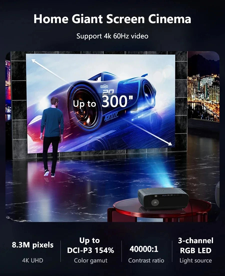 S7+ 4K Ultra HD Projector Video Movies 4000 ANSI Google TV Home Theater Android 14 Auto Focus Smart TV Beam Projectors Daytime