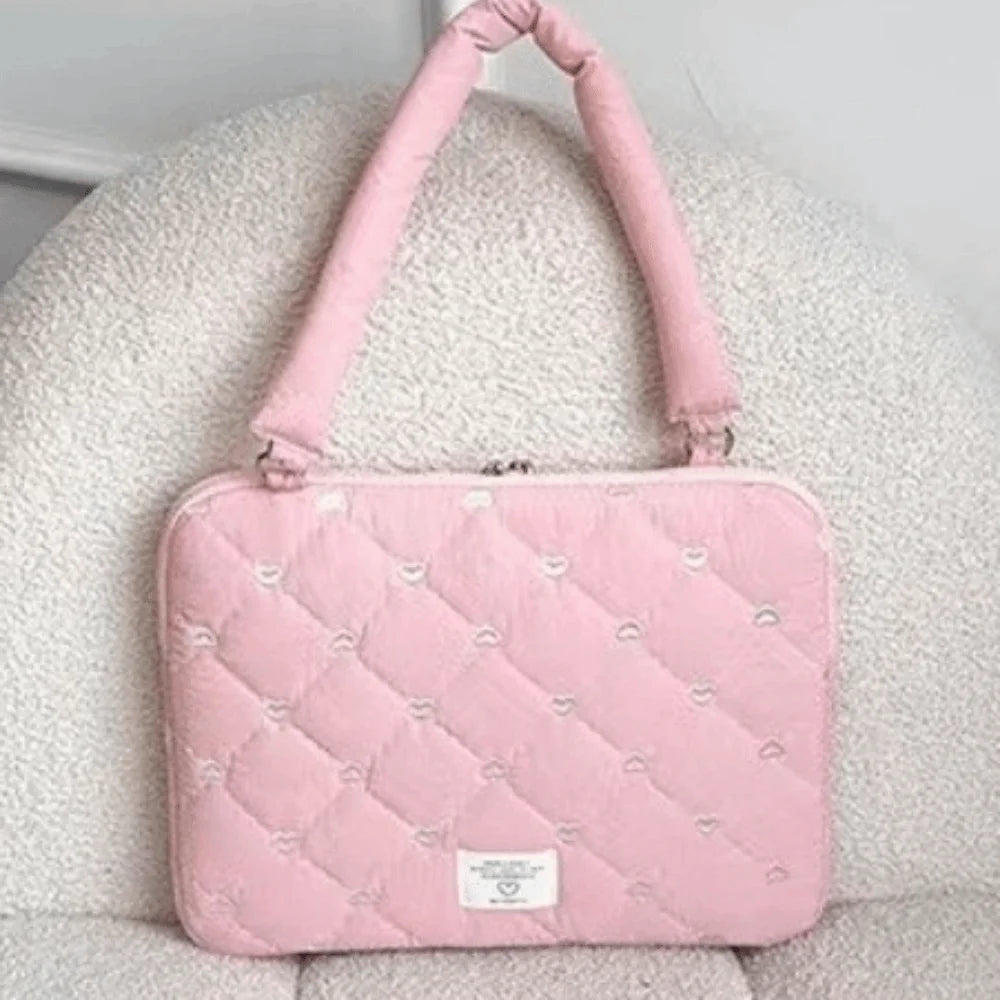 Girlish 15.6inch Laptop Bag Shoulder Straps Love Embroidery Laptop Case Lightweight Large Capacity Ultrabook Cover Business