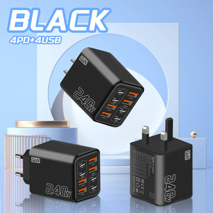 8 in 1 GaN Desktop USB Phone Charger 240W PD Fast Charger 4PD 4USB For iPhone 16 15 Pro Samsung Xiaomi EU US Plug Power Adapter