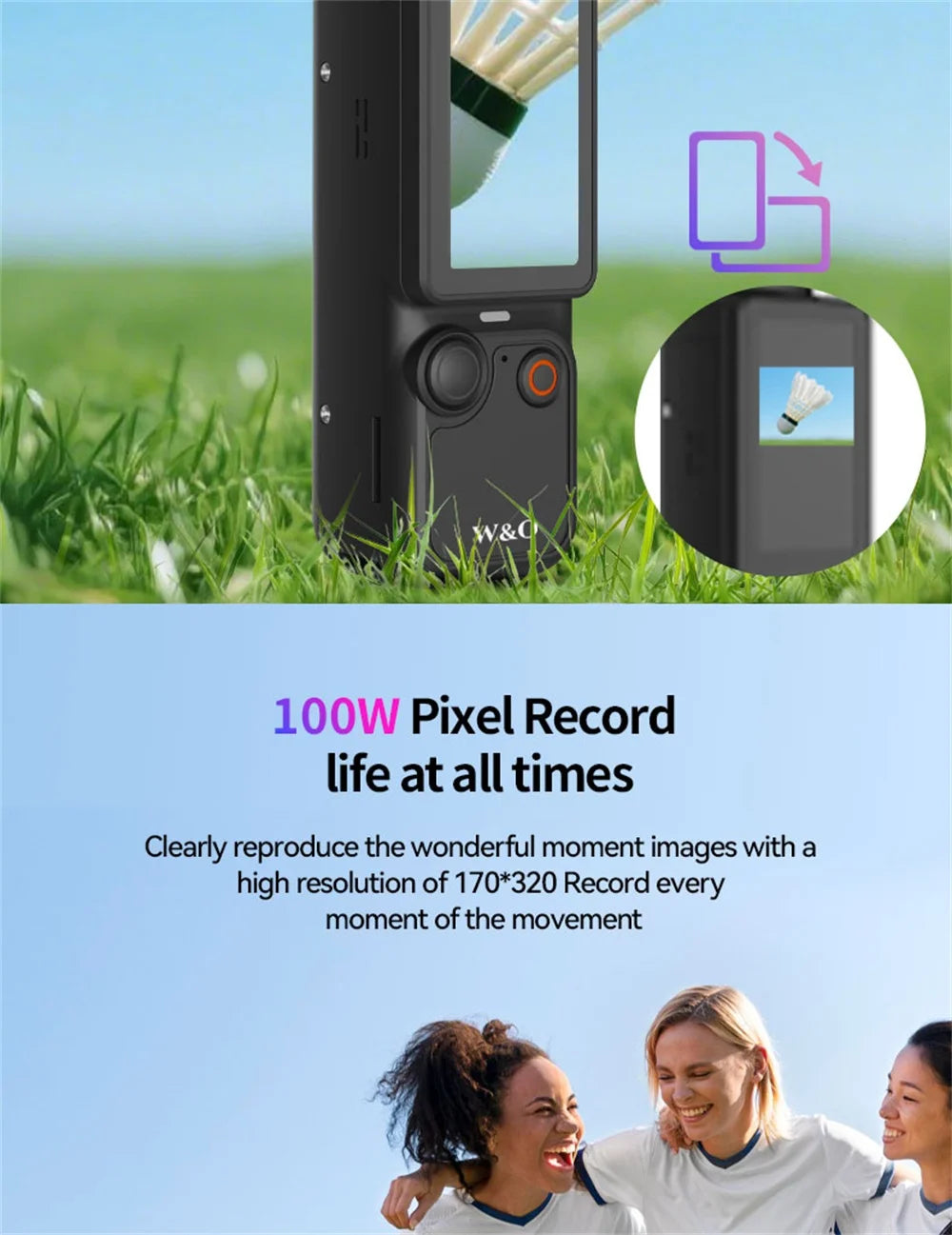 1080P 100W Sports Camera Equipped With A 1.9-inch CMOS Sensor USB Charging 180° Rotation 1000mAh Portable Multifunctional Camera