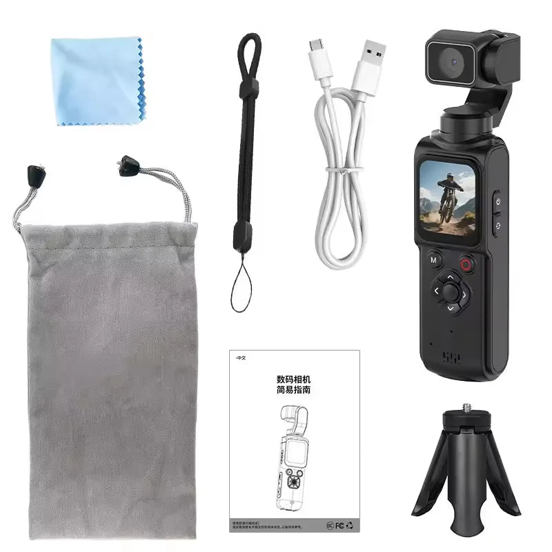 4K Pocket Gimbal Camera Handheld Stabilizer 75MP Auto-Tracking 330° Rotation 1.7" Touchscreen Vlogging Camcorder