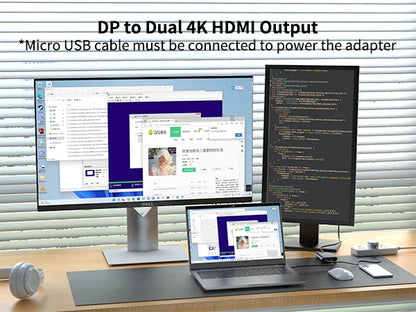 Displayport to 2HDM-compatibleI Hub 4k60Hz Splitter Adapter MST Displayer for Laptop Monitor Desktop TV Box DP HDMI Distributor