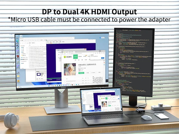 Displayport to 2HDM-compatibleI Hub 4k60Hz Splitter Adapter MST Displayer for Laptop Monitor Desktop TV Box DP HDMI Distributor