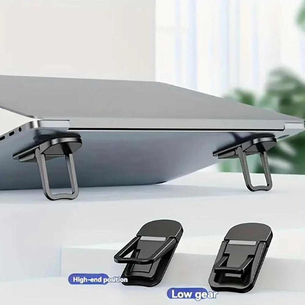 2Pcs Mini Foldable Laptop Holder Portable Computer Keyboard Riser with 2 Adjustable Angle Self-Adhesive Invisible Notebook Stand