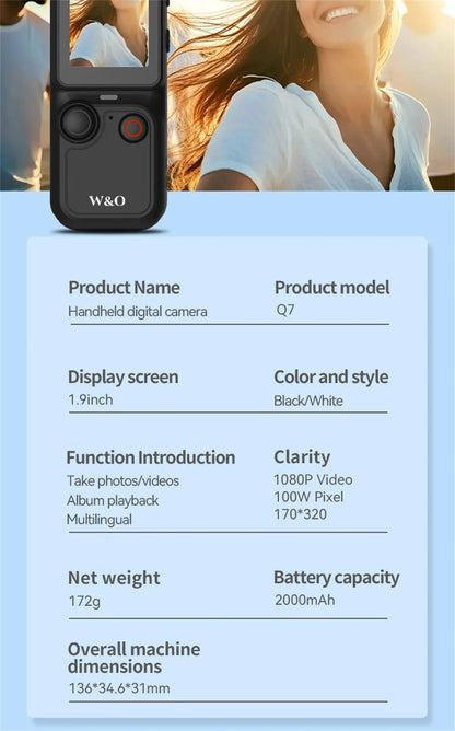 1080P 100W Sports Camera Equipped With A 1.9-inch CMOS Sensor USB Charging 180° Rotation 1000mAh Portable Multifunctional Camera