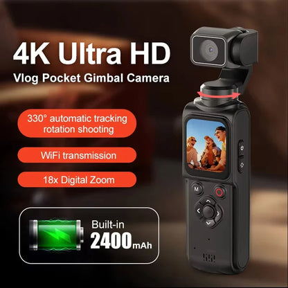 4K Wifi Pocket Vlogging Camera with 330° Auto-Tracking Face Gimbal Stabilizer Touch Screen Sports DV Bodycam for  Outdoor Vlog