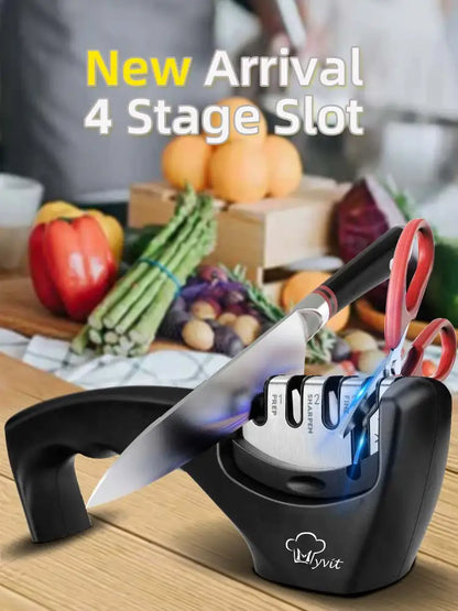 Knife Sharpener 4 in 1 Diamond Coated&Fine Rod Knife Shears and Scissors Sharpening stone System Stainless Steel Blades