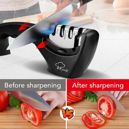 Knife Sharpener 4 in 1 Diamond Coated&Fine Rod Knife Shears and Scissors Sharpening stone System Stainless Steel Blades
