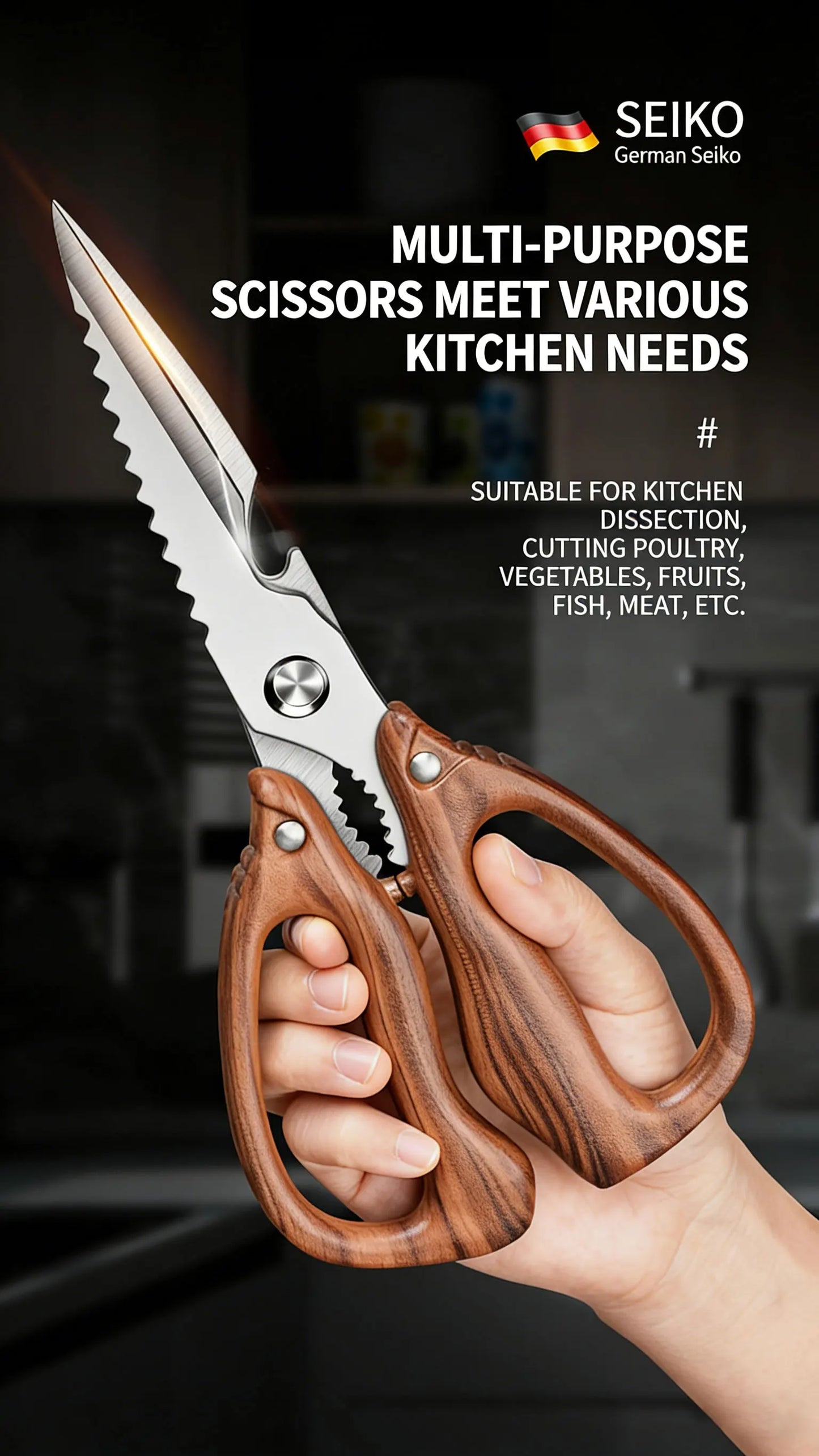 Newly 2 Piece Set Heavy Duty Kitchen Scissors-Stainless Steel Multi-Purpose Shears for Chicken, Fish, Bottle Opener&Nut Cracker
