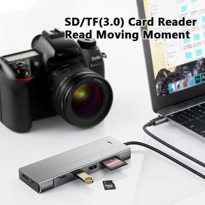 8-in-1 USB 3.2 Hub With Disk Storage Function Multi Adapter Card Reader Type C to HDMI-Compatible Splitter For Laptops Macbook