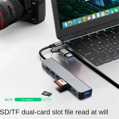 8 In 2 USB Type-C HUB with Splitter Card Reader USB 3.0 USB 2.0 SD/TF Splitter Card Reader Docking Station for HUAWEI Xiaomi PC