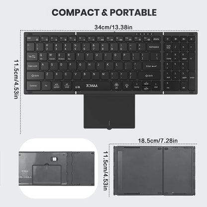 Jomaa RGB Backlit Folding Bluetooth Keyboard USB Wireless Full Size Foldable Keyboard With Touchpad Numberic Rechargeable
