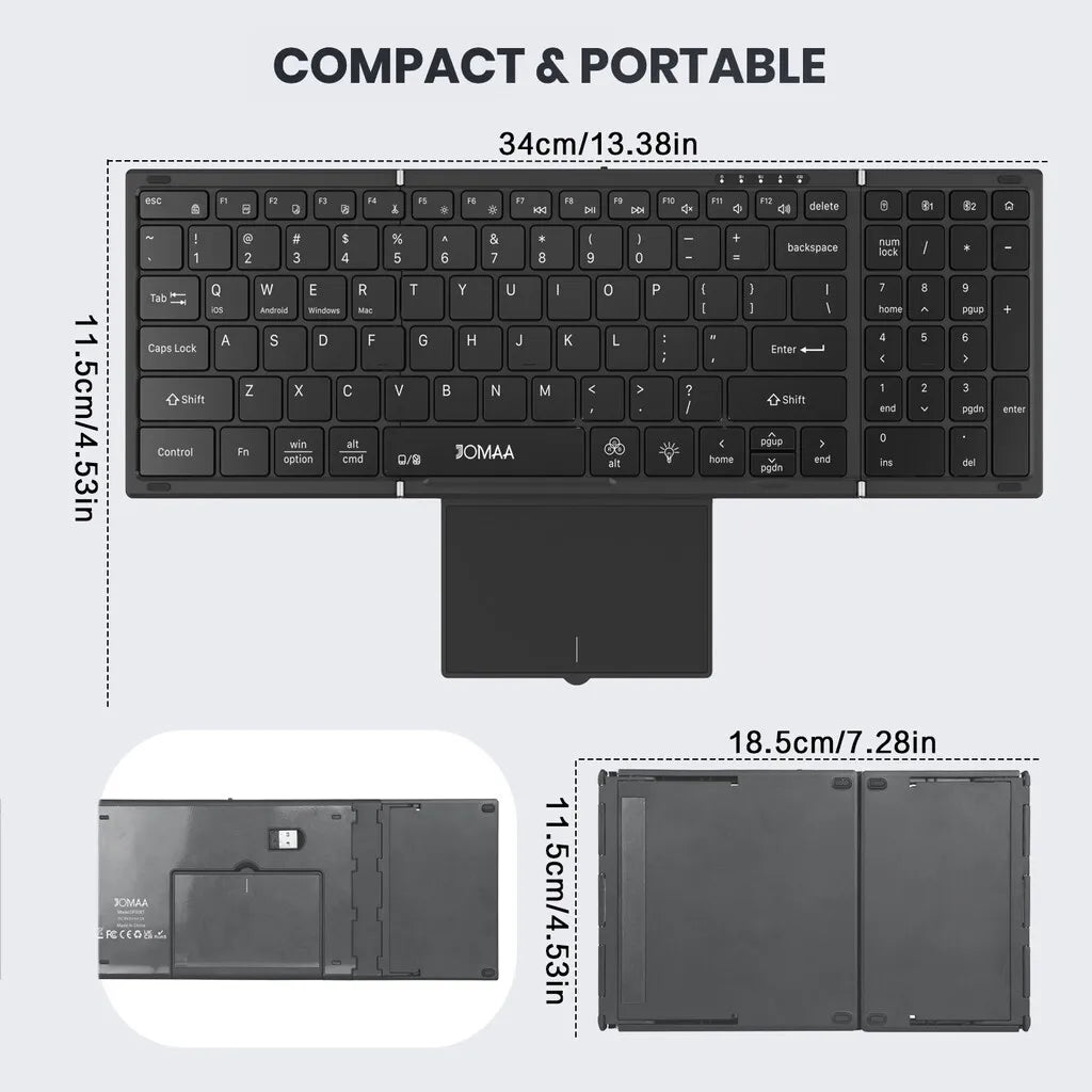 Jomaa RGB Backlit Folding Bluetooth Keyboard USB Wireless Full Size Foldable Keyboard With Touchpad Numberic Rechargeable