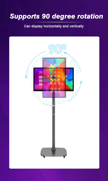 27" Portable Smart TV - Rotatable Android 10 Advertising Monitor with Battery (Movable Stand, Full HD Touchscreen）