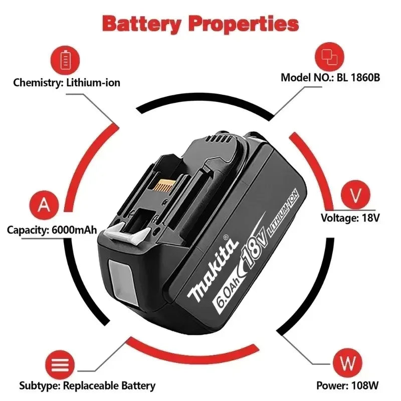 100% Original Makita 18V 5Ah 6Ah 9Ah Lithium Battery & Charger, Replacement Battery for DDF487 Cordless Impact Drill