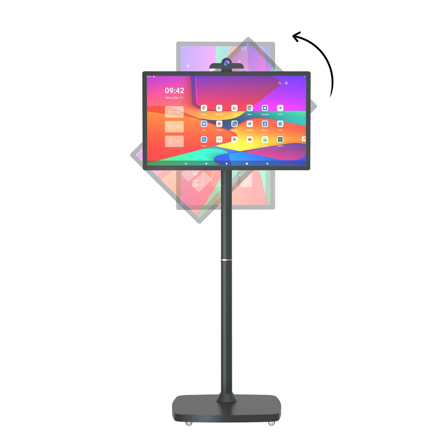 27" Portable Smart TV - Rotatable Android 10 Advertising Monitor with Battery (Movable Stand, Full HD Touchscreen）