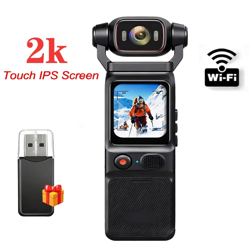 4K Pocket Action Camera Touch Screen WIFI Outdoor DV 180° Rotatable  Anti-shake Bodycam Portable Small Video Recorder Vlog Cam