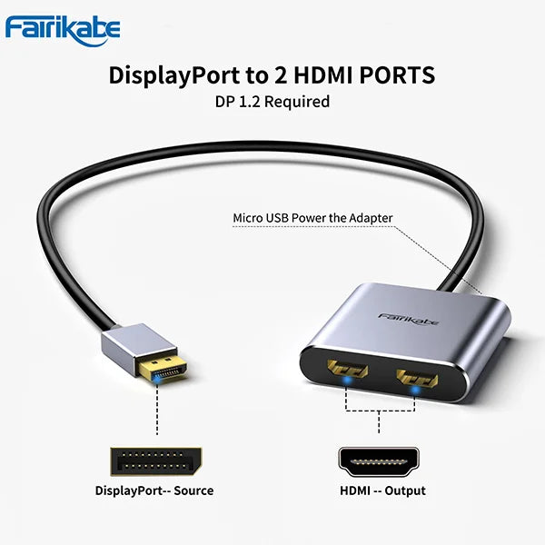 Displayport to 2HDM-compatibleI Hub 4k60Hz Splitter Adapter MST Displayer for Laptop Monitor Desktop TV Box DP HDMI Distributor