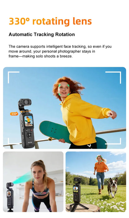 Ourlife 4K Action Camera 330° Face Tracking Gimbal Stabilizer 1.72 Inch Touch Screen 64MP Pocket Digital Camera WiFi Sports Cam