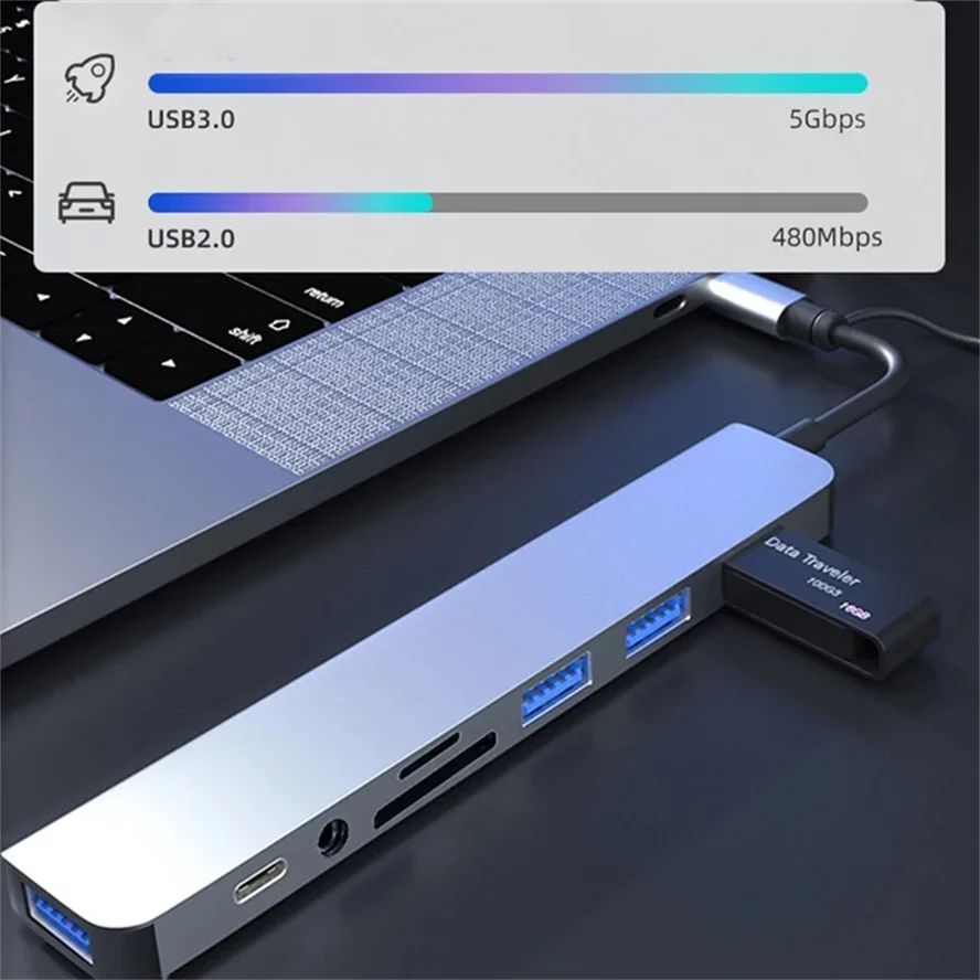 8 In 2 USB Type-C HUB with Splitter Card Reader USB 3.0 USB 2.0 SD/TF Splitter Card Reader Docking Station for HUAWEI Xiaomi PC