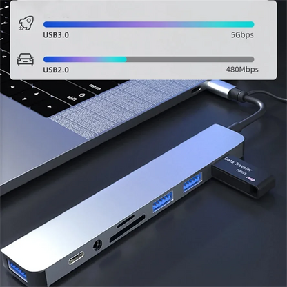 8 In 2 USB Type-C HUB with Splitter Card Reader USB 3.0 USB 2.0 SD/TF Splitter Card Reader Docking Station for HUAWEI Xiaomi PC