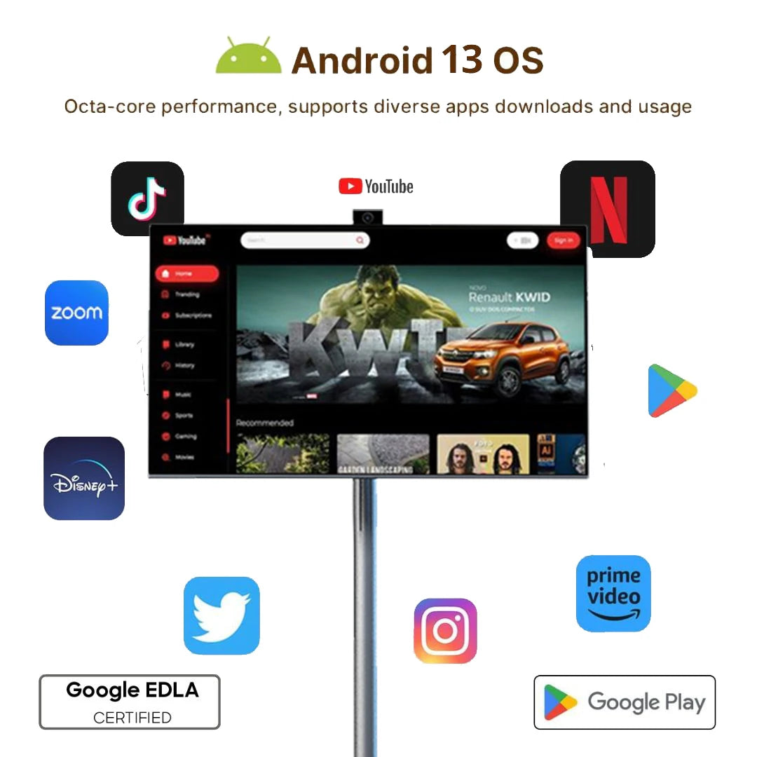 27 32 Inch Smart Home TV Movable Charging Digital Signage Portable Smart Screen Display Built-in Speaker Smart TV Monitor
