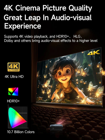 S7+ 4K Ultra HD Projector Video Movies 4000 ANSI Google TV Home Theater Android 14 Auto Focus Smart TV Beam Projectors Daytime