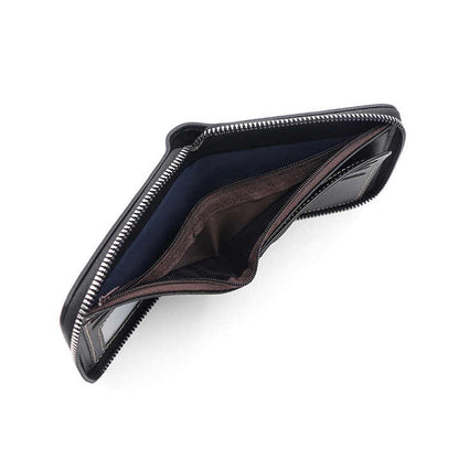 NNEDSZ Dark Brown Men's Leather Wallet with Zipper and Horse Embossed Design -  Compact and Stylish